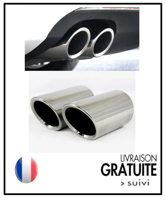 Double Embout Échappement 53 Mm Acier Inoxydable – Sortie Double Universelle Chromée Pour Voiture