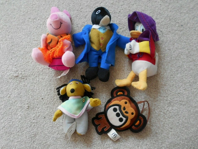 FERKEL, OBIDOS WOMBLE, DONALD ENTE + McDonalds Happy Meal Spielzeug Set x5 Stofftiere