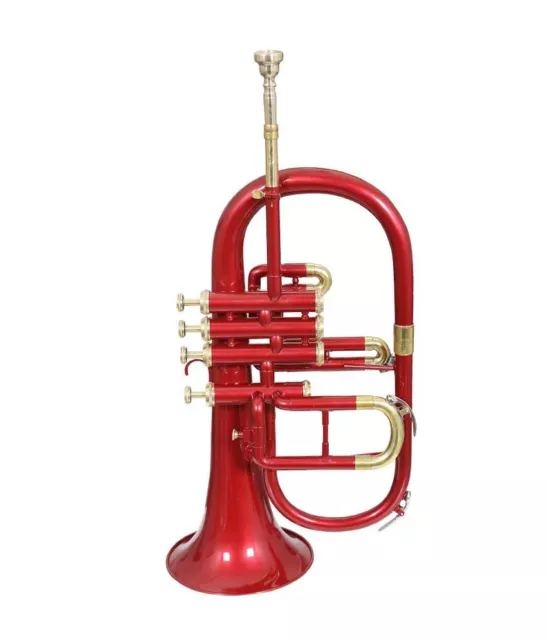 SUMMER  New Red Brass Finish  Bb/F 4 Valve Flugel Horn Free HARD Case+M/P