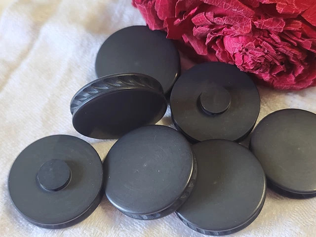 Lot De 6 Boutons Vintage Bleu Délavé Effet Tissé - Diamètre 22mm (pied 2,2cm) - Occasion, Référence 1272