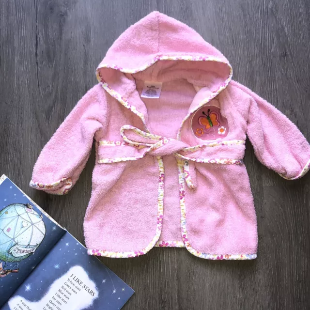 Little Beginnings Infant Robe Baby Girl Pink Tie Front With Hood Sz 0-12 Months