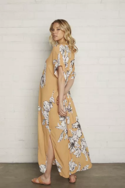 Rachel Pally Long Orange Floral Maternity Caftan Maxi Dress Beachy Rae Crinkle