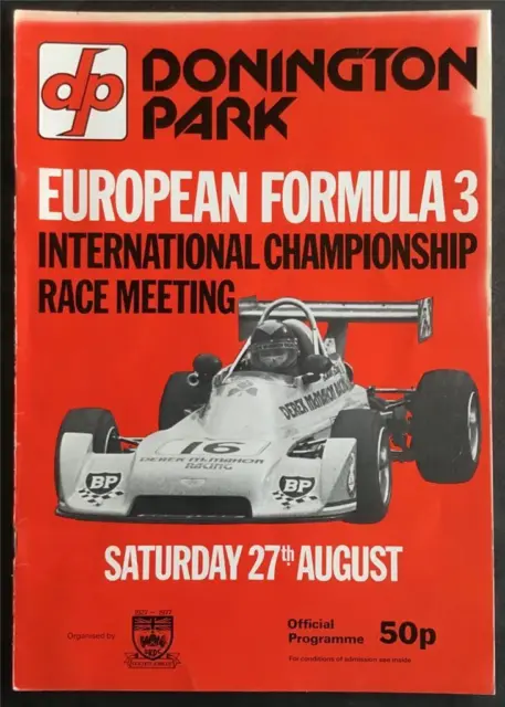 DONINGTON PARK 27 Aug 1977 EURO F3 INTERNATIONAL RACE MEETING A4 Programme