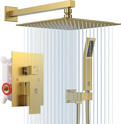 Shower Faucet Set System Rainfall Shower Head Combo w/Mixer Valve Kit Wall Mount