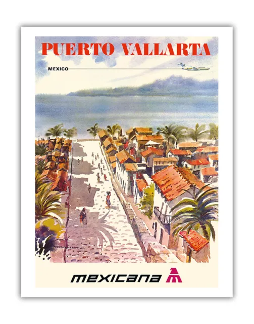 Puerto Vallarta Mexico - Vintage CMA Mexicana Airline Travel Poster 1969
