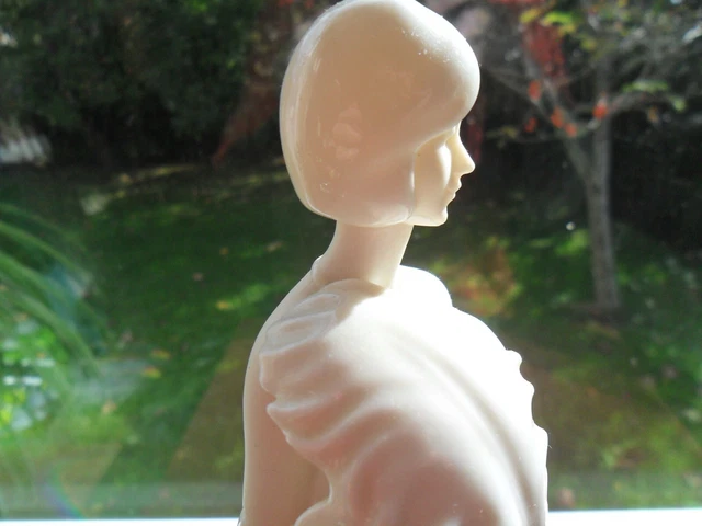 Elegant white porcelain figurine, Gigi, by Belle Epoque, lady with feather fan. 2