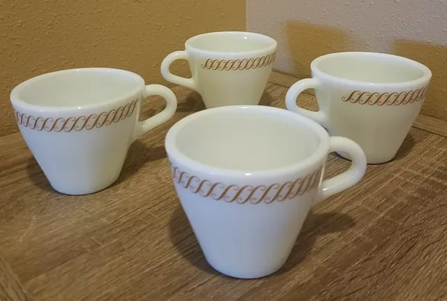 4 Vintage PYREX CORNING 721  Coffee MUG Tea Cup TABLEWARE "S" Copper SCROLL