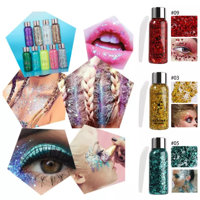 Destacador crema maquillaje sombra de ojos lentejuelas gruesas brillo cuerpo gel cosméticos\