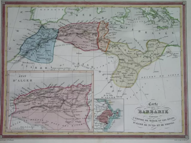 1846 Original Map Africa Morocco Libya Tunisia Algeria Algiers Oran Rabat Tunis