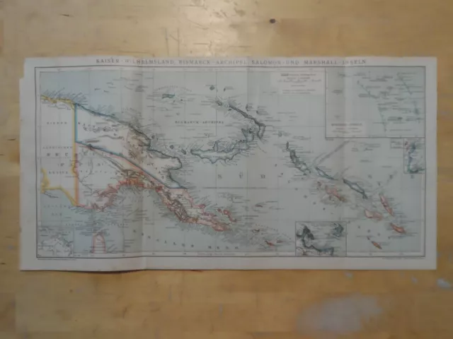 Orig.(1898) Lithographie Landkarte Kaiser-Wilhelmsland Bismarck-Archipel Salomon