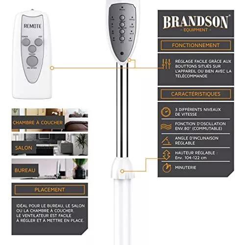 Brandson - Ventilateur sur pied silencieux de 40cm - Avec télécommande B: Blanc 3