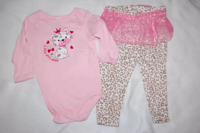 Toddler Baby Girl Set LEOPARD SKIRT LEGGINGS Pink L/S Shirt CAT Princess 0-3 MO