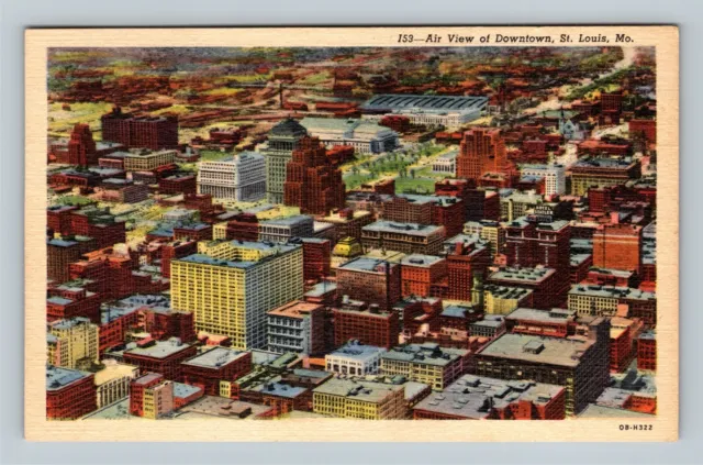 St Louis MO, Aerial View Downtown, Missouri Vintage Postcard