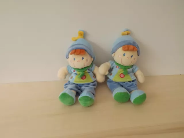 lot deux doudous garçon bleu vert ronds mots d'enfants