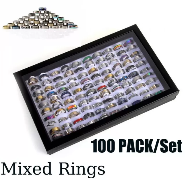 100PCS Wholesale Bulk Lot Mixed Stainless Steel Rings Men Women Fashion Jewelry