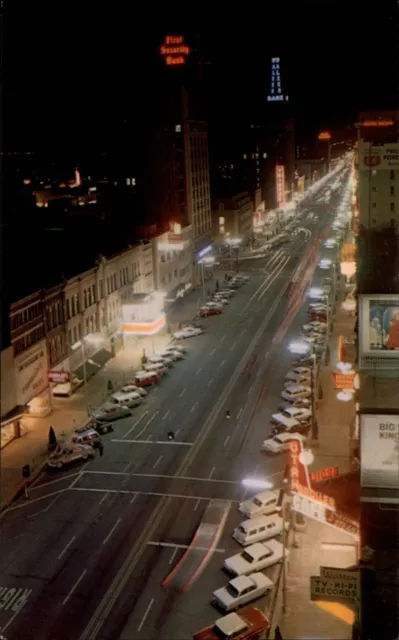 Main Street at Night Salt Lake City Utah vintage cars ~ 1950-60s postcard