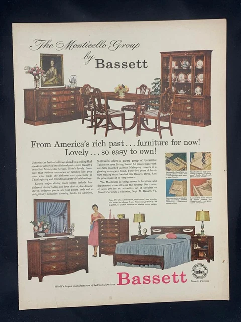 Magazine Ad* - 1957 - Bassett Furniture - "Monticello" - Mid Century Modern