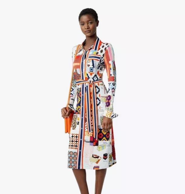 TORY BURCH DRESS Laurence Silk ShirtDress L Scrapbook 8 10 $ -  PicClick