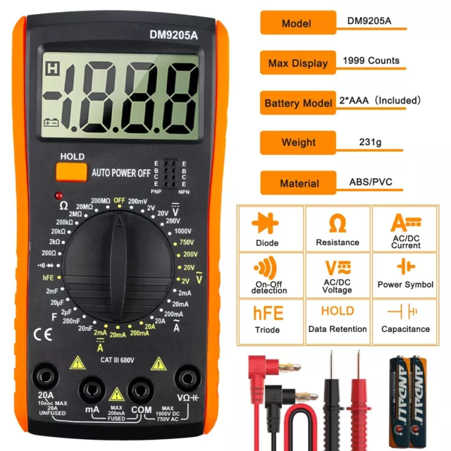 Digital Multimeter Voltmeter Resistance Capacitance Temp Transistor Tester Meter