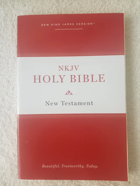 Holy Bible NKJV New King James Version New  Testament Red & White Paper Back