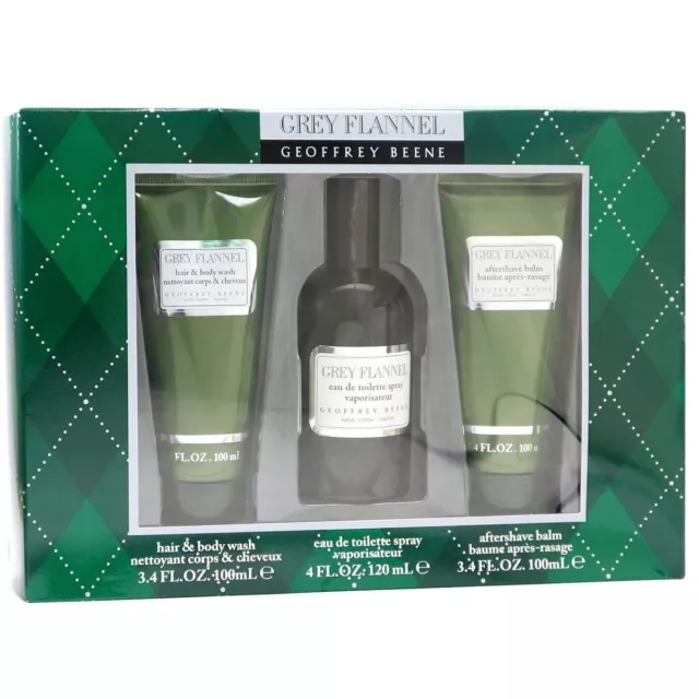 Geoffrey Beene Grey Flannel je 120 ml EDT Spray + After Shave Balm + Duschgel