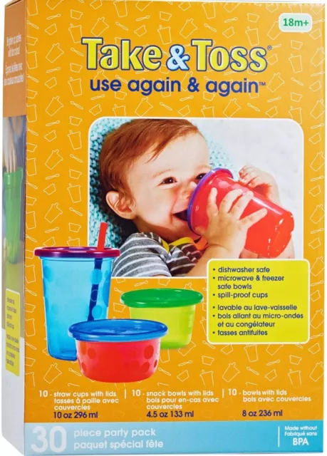 The First Years Take & Toss Spill Proof Sippy Cups Party Pack, Rainbow, 30 Piece