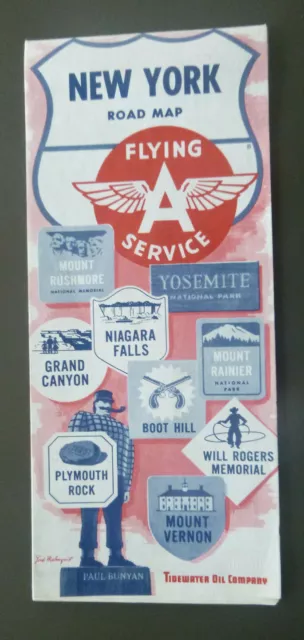 1959 New York road map Tidewater Flying A oil gas very early interstate