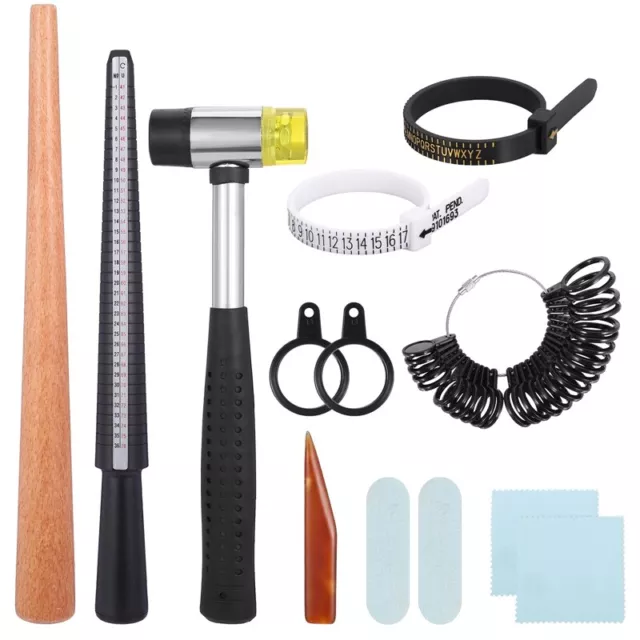 11PCS Ring Making Tools Gauge with Ring Mandrel Rubber Hammer Repair Ring-//