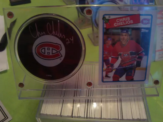 CHRIS CHELIOS AUTOGRAPH MONTREAL CANADIENS PUCK with STAND AND CARD...BEAUTIFUL 2