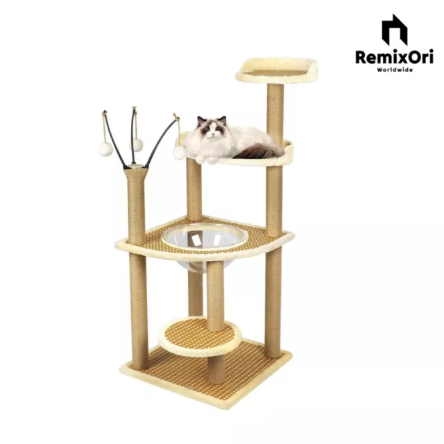 2024 Handmade Cat Tree Natural Towers with Toy Scratching Post 122cm Condo House