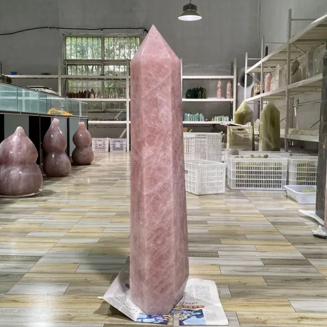 top 112LB High quality Natural Rose quartz Point Crystal Obelisk Wand -3 3