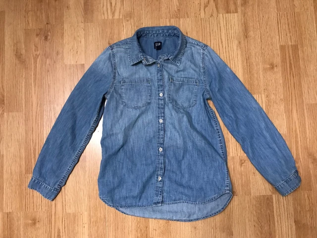 Gap Denim Shirt Girls L Chambray Button Up Pockets Long Sleeve 100% Cotton