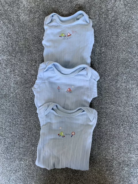 Baby Boy Three Long Sleeve Vests Age 0-3 Months