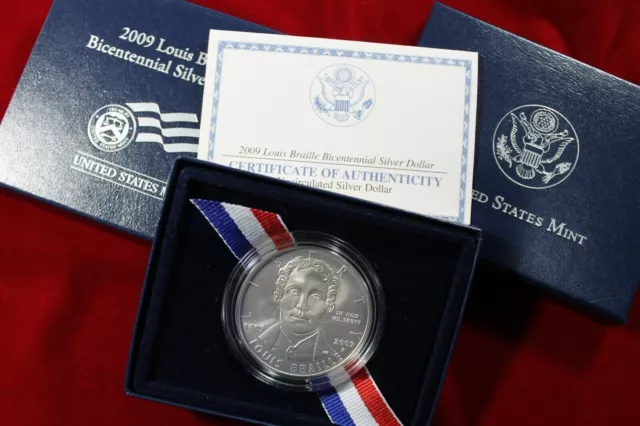 2009 Louis Braille Bicentennial Uncirculated Silver Dollar Coin in OGP/COA (BR2)
