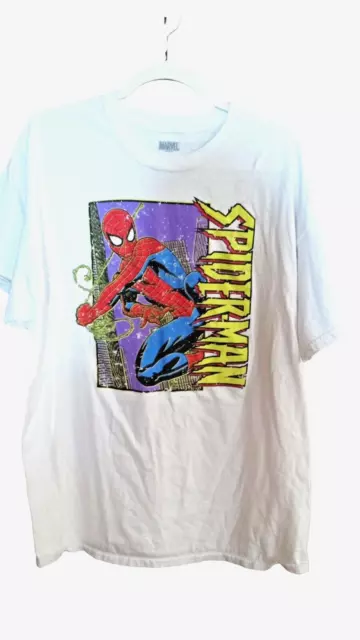 Marvel  Men's Sz XL Spiderman T-Shirt White Graphic Print Crew Neck Short Sleeve