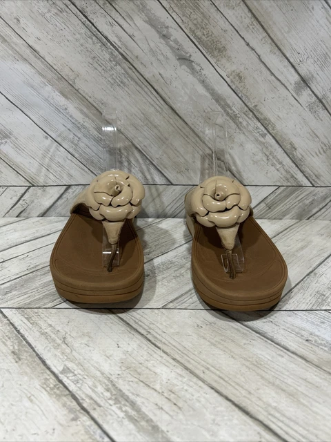 Fitflop Florent Women Beige Flower Leather Thong Sandals 273-209 Sz 7