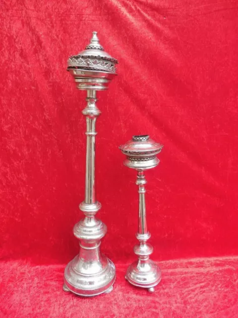 2 antike Leuchter  , Kirchenleuchter  , versilbert  , 90cm und 56cm