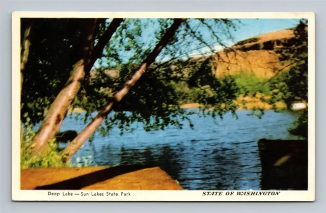 Deep Lake Sun Lakes Dry Falls State Park Washington WA Vtg Postcard Unused 1940s