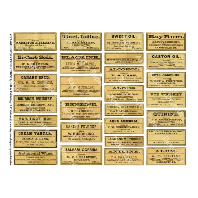 Vintage Apothecary Label Stickers, Medicine Cabinet Décor, Cut & Peel Sheet 474