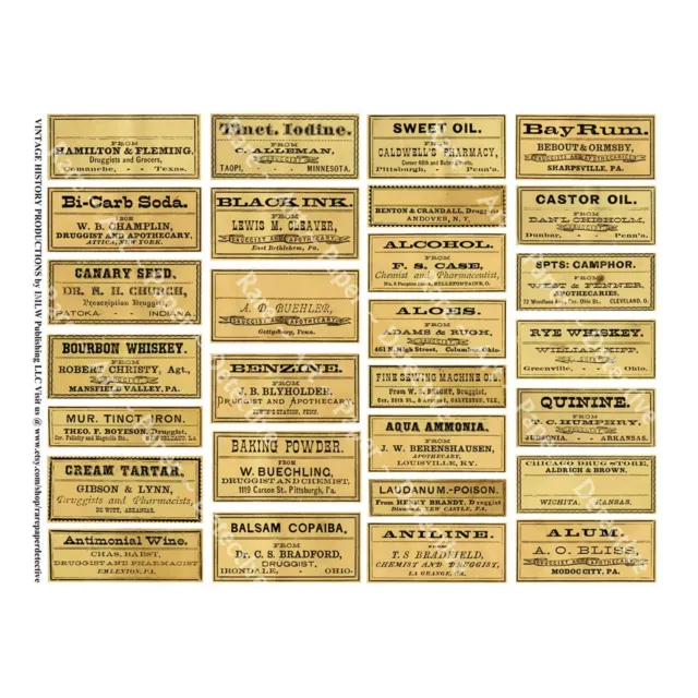 20 Apothecary & Medicine Bottle Stickers, Blank Labels, Cut & Peel Sheet  864