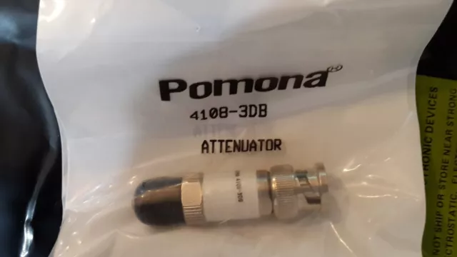 1x POMONA 4108-3DB , ATTENUATOR BNC MALE-FEMALE 3DB 50 Ohm 2W Beryllium Copper