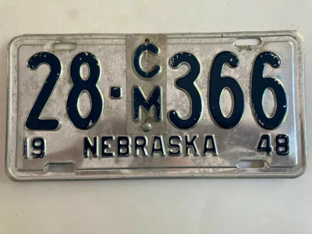 1948 Nebraska License Plate Commercial Truck with CM Metal Weight Tab