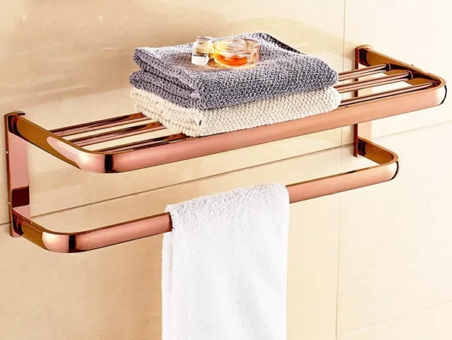 Rose Golden Brass Bathroom Towel Rack Shelf Hanger Storage Towel Holder Dba865