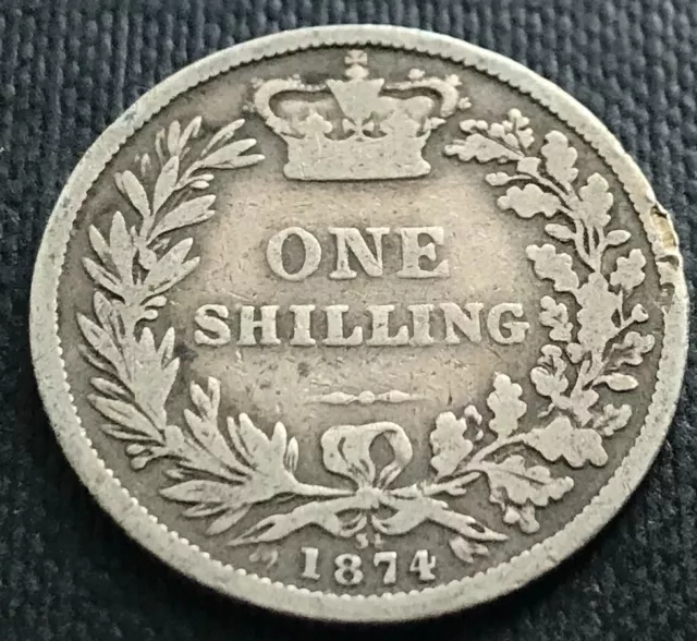 QUEEN VICTORIA - YOUNG HEAD - 1874 - SILVER SHILLING - DIE No 34 - My Ref RP27