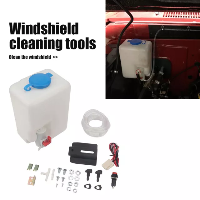 Universal Car Windshield Washer with 12V Reservoir Pump Bottle Hose Jets Set Kit