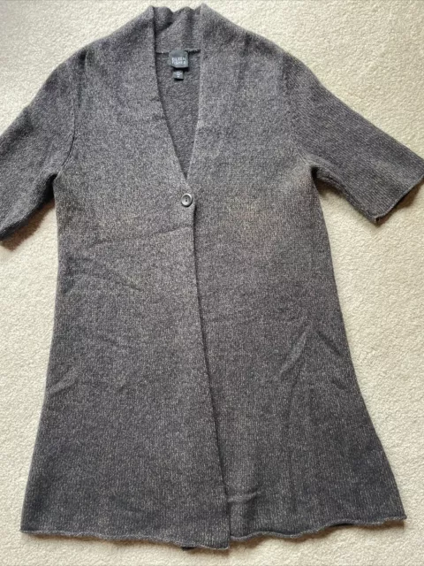 eileen fisher cardigan long wool brown button  m medium 3/4 sleeve