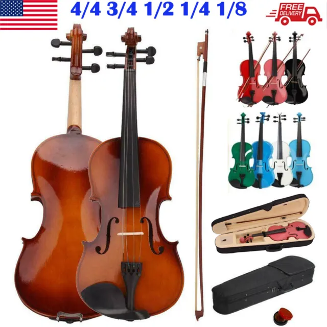 4/4 3/4 1/2 1/4 1/8 Size Acoustic Violin Fiddle with Case Bow Rosin Full Size