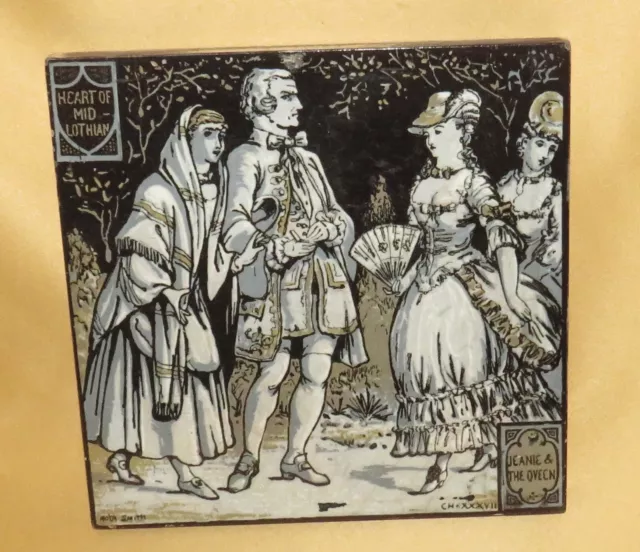 Antique Minton Tile Scene From Sir Walter Scott's Waverley Novels C1870-80