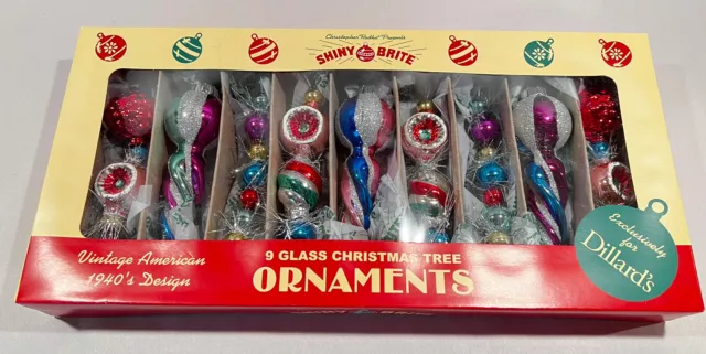 9 Christopher Radko Shiny Brite Glass Christmas Ornaments Dillards Exclusive NIB