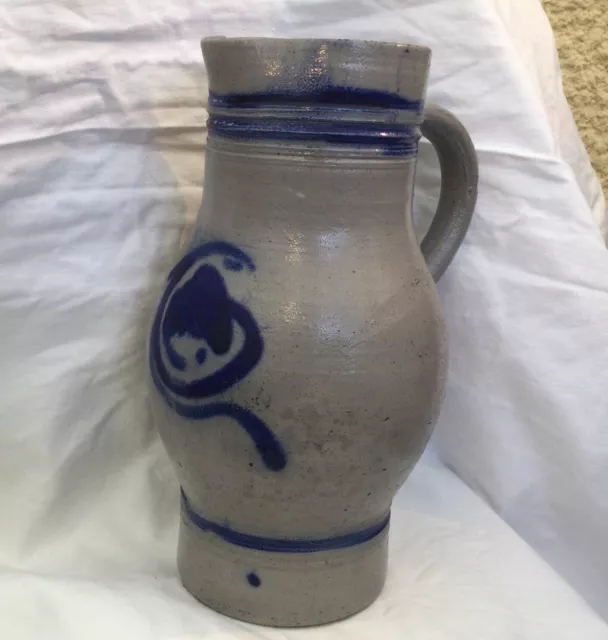 Antique French Salt Glaze Alsace Milk Water Pottery Water Pitcher 10” Stoneware.